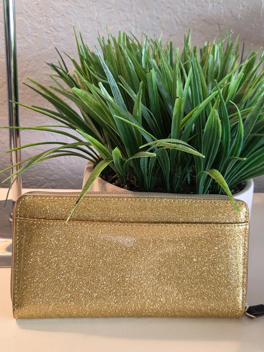 Kate Spade New York Mavis Street Neda Gold Glitter Wallet.